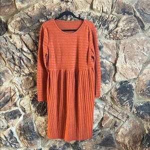 Orange Long Sleeve Cotton Dress